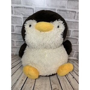 Color Rich large round soft plush penguin black white sitting yellow feet